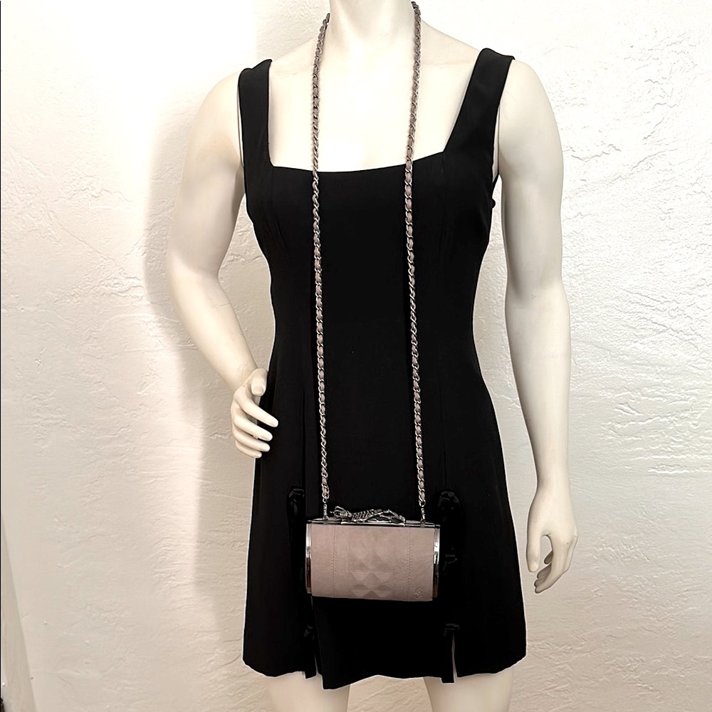 Religion taupe leather covered box bag Clutch with skeleton clasp & Chain Strap - Picture 6 of 12